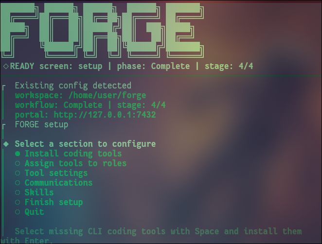 Forge setup screen.
